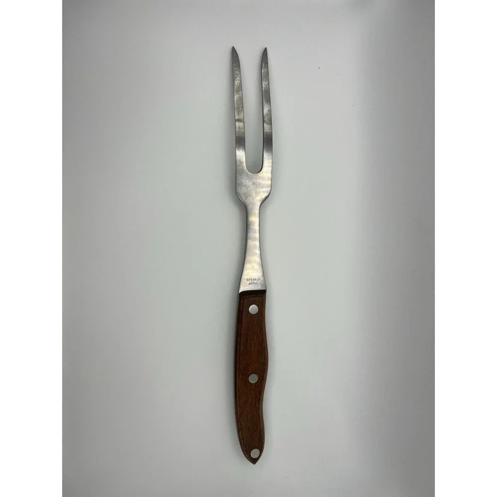 VTG Meat Carving Fork Interpur Japan Stainless Steel MCM Wood Handle Heavy Duty‎